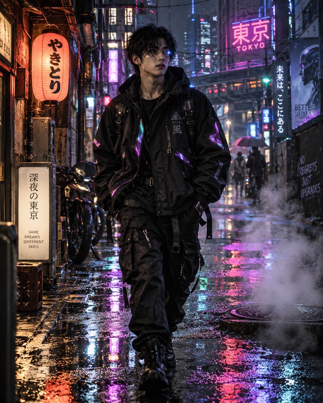 Cinematic Cyberpunk Street Samurai Boy