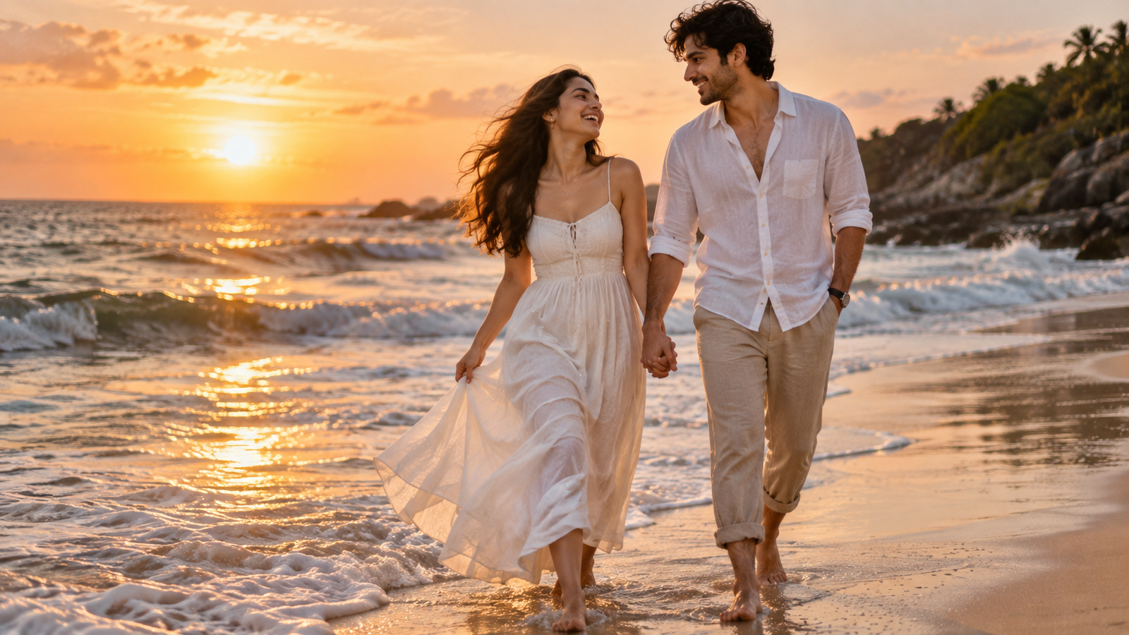 A cinematic photorealistic young South Asian couple